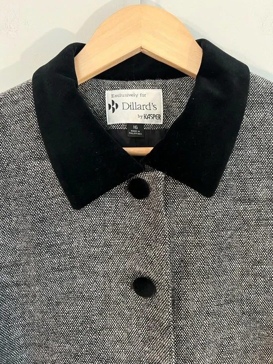 Vintage Kasper Gray Wool Tweed Blazer Coat Tailored Preppy Academia Office - Picture 3 of 5